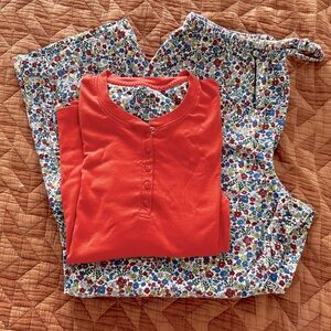 Women’s L.L. Bean Fleece Cotton Pajama Set Floral Size Medium